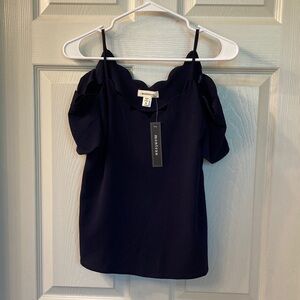 Monteau Dark Blue Scalloped Blouse